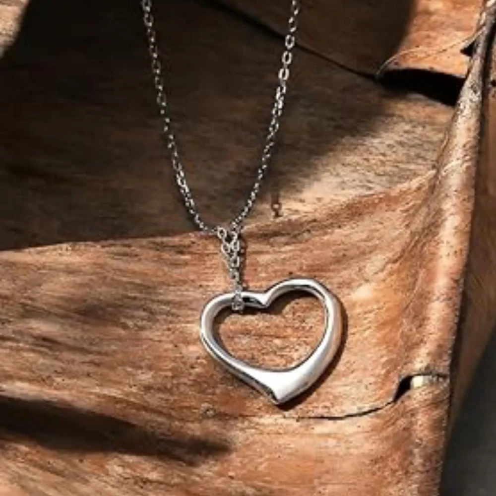 Open Floating Heart Pendant Necklace 925 Sterling Silver gift romantic - Picture 1 of 3